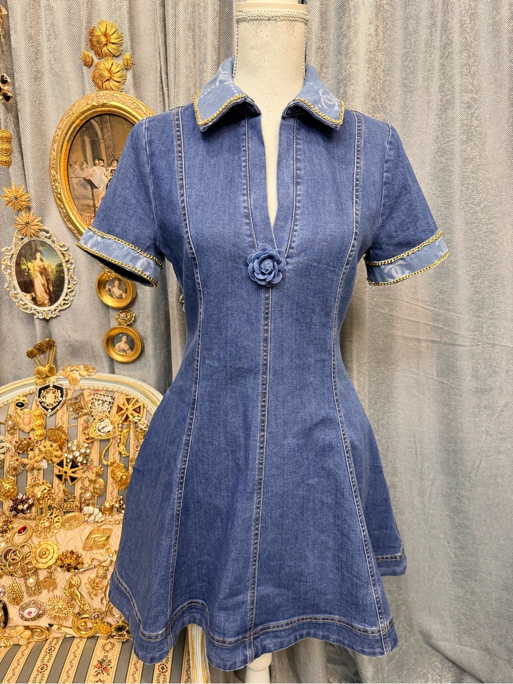 Couture Denim Camellia Dress